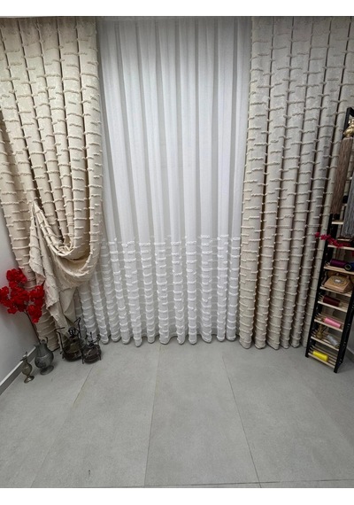 Nivemeshome Duru 3-0008 Ekru 1/3 Pileli Fon Perde 50x250