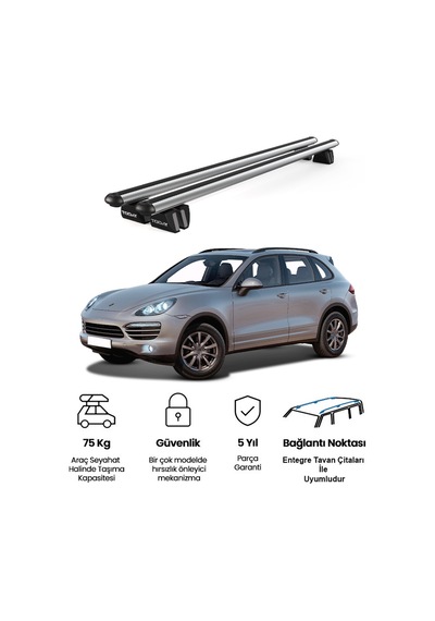 Pençe Porsche Cayenne 2010-2017 Uyumlu Gri Ara Atkı 135cm Port Bagaj Tavan Barı