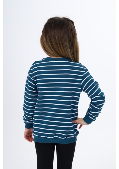 Toontoy Kız Çocuk Çizgili Sweatshirt Petrol Mavi