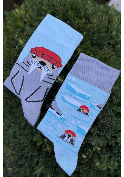 Lousocks Unisex Sağlı Sollu Mors Desenli Buz Mavisi Soket Çorap Mavi