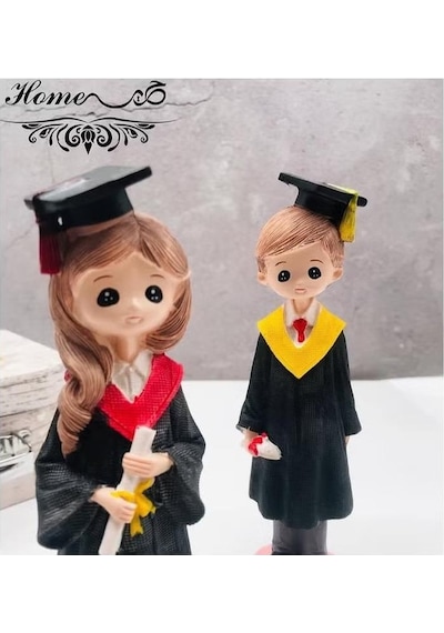 Lüks Polyester Mezun Öğrenci Biblo 2 Li Set 20 Cm Dekoratif Reçine Heykel Yeni Mezun & Okul Hediyesi
