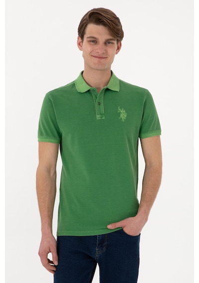 U.S. Polo Assn. Erkek Slim Fit Polo Yaka Yeşil Yıkamalı Basic Tişört 50305995-VR054