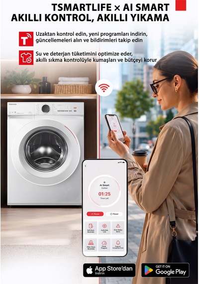 Toshiba TW-T21BU90UWTR WW 8 KG 1400 Devir Çamaşır Makinesi Beyaz