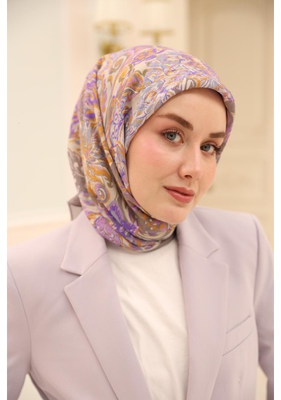 Silk Home Olinda İpek Eşarp 47002-18 Gri, Mor, Lila, Hardal, Mavi Gri