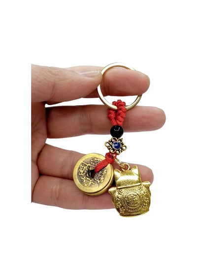 Çin Feng Shui Şans Ve Bereket Parası Maneki Neko Metal Anahtarlık