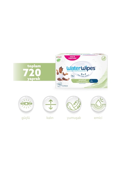 Waterwipes Bio Küçük Çocuk Islak Mendil 12x60 Adet 720 Yaprak - Toddler 12'li Set