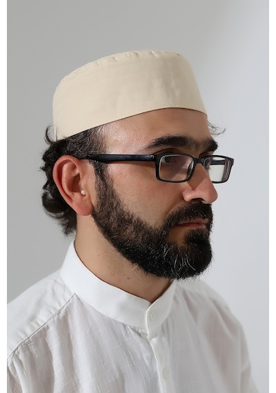 Elif Vav Nakışlı Kalıp Namaz Takkesi - Bej Bej