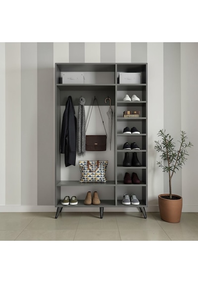 Alara Tamamı Mdf Aynalı Portmanto Vestiyer Ayakkabılık Füme 105 Cm - M4 Antrasit
