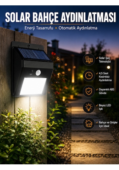 Solar Lamba Giriş, Bahçe Yol Avlu Hareket Sensörlü Led Parlak Gece Su Geçirmez Çokrenkli