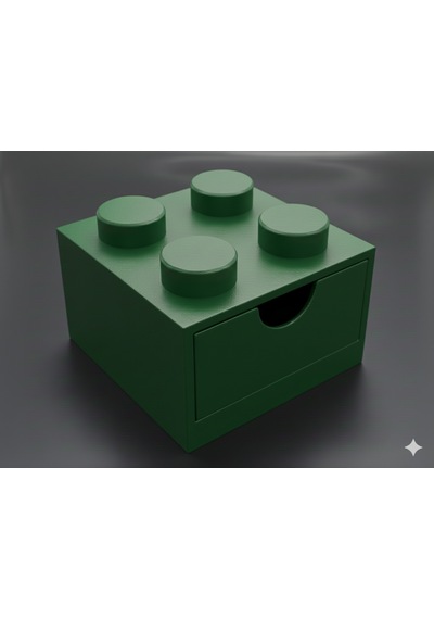 Lego Tasarımlı Mini Çekmece 2x2 Masaüstü Düzenleyici Dekoratif Saklama Kutusu Yeşil