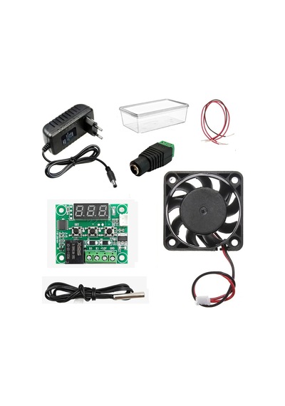 Dc 12v Adaptörlü Dijital Termostat Sıcaklık Kontrol Kartı İle 12v Fan Pervane Çalıştırma Devresi Öğrenci Hobi Deney Seti