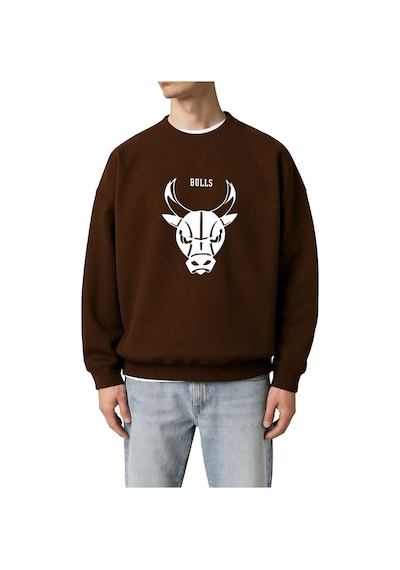 Benroma 3 İplik Penye Chıcago Bulls Baskılı Unisex Sweatshırt Kahverengi