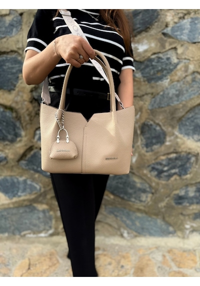 Just Polo Kadın Orijinal Just Polo Yumuşak Deri Ayarlanabilir Askılı Lüks El Ve Omuz Çantası Shoulder Bag Bej