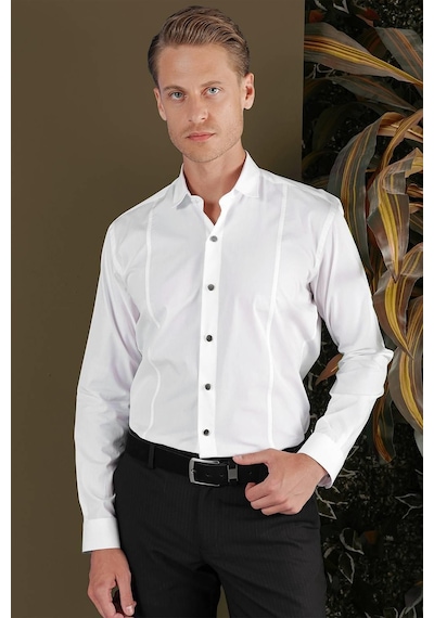 Efor Gk 700 Slim Fit Beyaz Klasik Gömlek Beyaz