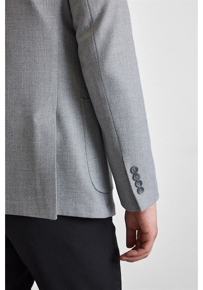 Süvari Gri Slim Mono Yaka Torba Cep 6 Drop Klasik Ceket Ct2021600416-s05