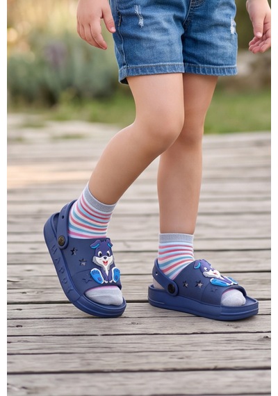 Hopkid - Sevimli Tavşan Figürlü Kız Erkek Çocuk Sandalet Terlik - Arkadan Bantlı, Kaymaz Tabanlı... Lacivert