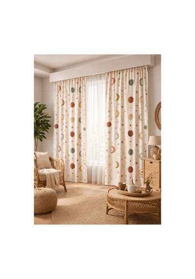 140x260 Ölçüsünde 2 Adet Bohem Fon Perde. Boho Tarz Koleksiyon Ürünü. Çok Renkli Kırmızı