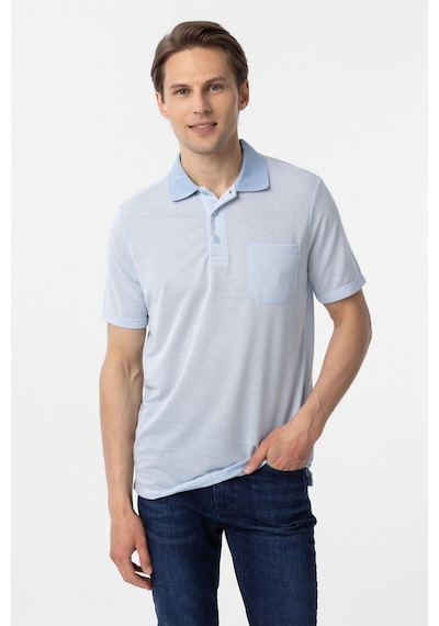 Süvari Mavi Regular Armürlü Polo Yaka Tişört-37354 Mavi
