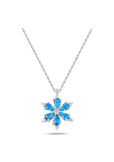 Brezza Lusso Jewelry 925 Ayar Lotus Çiçeği Aquamarin Taşlı Kadın Gümüş Kolye 45 CM