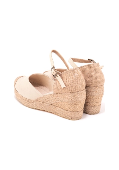 Star Tombis Gerçek Elişi Burnu Hasır Platformlu Dolgu Topuk Keten Hasır Espadril Handmade Bej
