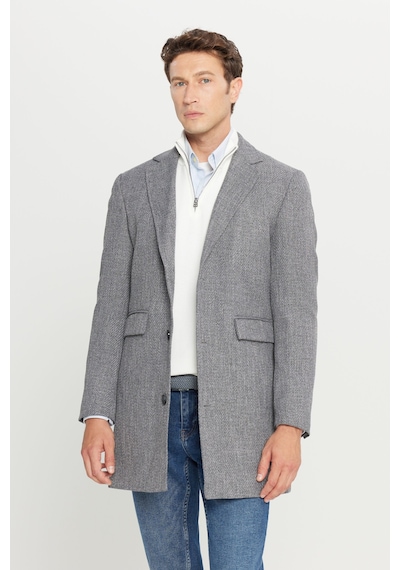 AC&Co / Altınyıldız Classics Erkek Antrasıt Standart Fit Normal Kesim Mono Yaka Desenli Kapak Cepli Palto Antrasit