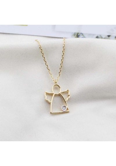 Pırlanta Taş Melek 0.02 Ct Gold Micron Kaplama Gümüş Kolye Gümüş