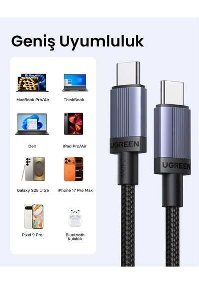 Ugreen Usb-c 240w Pd Hızlı Şarj Kablosu, 2 Metre, Siyah, 65908