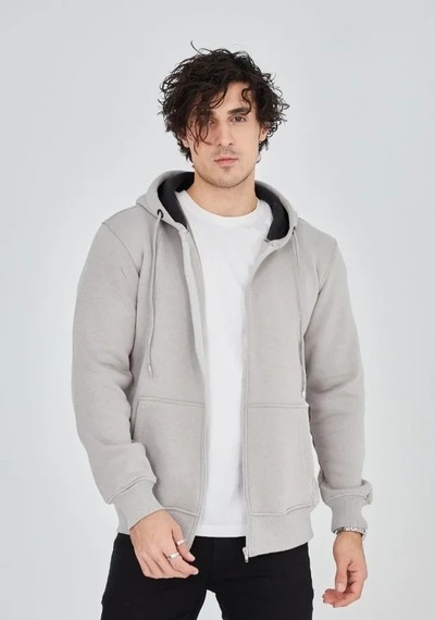 Vexor Unisex Tam Fermuarlı Kapşonlu Sweatshirt - Boyalı Gri