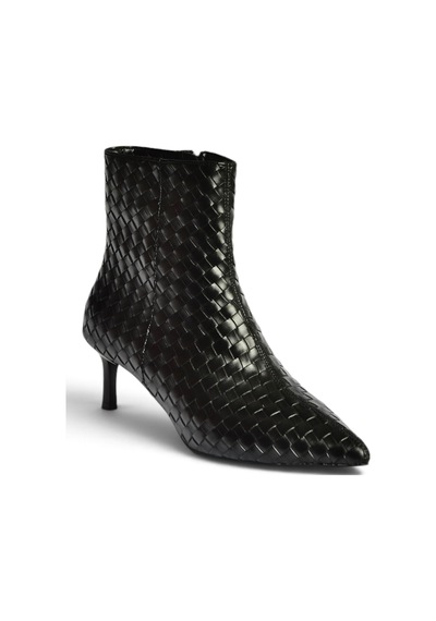 Fox Shoes Z676588909 Siyah Örgü Detaylı Kitten Topuklu Bilek Boy Kadın Bot