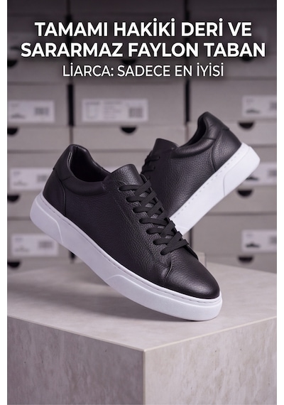 Liarca Ghostwood - Hakiki Deri Sararmaz Faylon Taban Siyah Beyaz Erkek Sneaker Ayakkabı Siyah - Beyaz