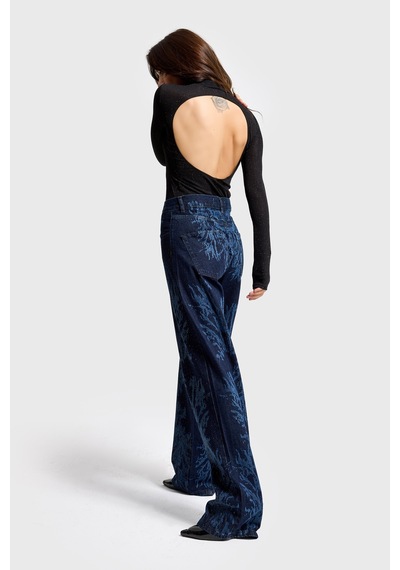 it's basic Kadın Koyu Kot Rengi 9s6-5 Loose Fit Parlak Taşlı Özel Tasarım Denim Jean Koyu Kotrengi