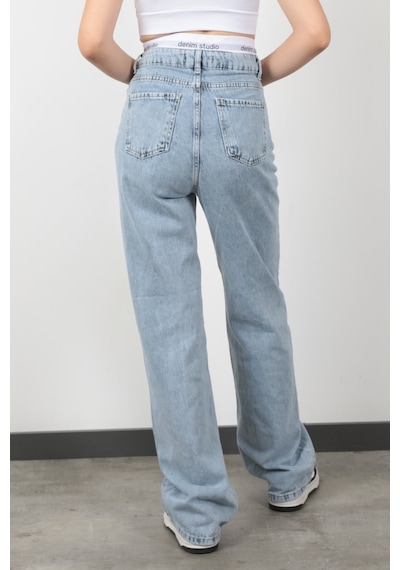 Giysa Jb Beli Lastikli Wide Leg Jean Kar Yıkama