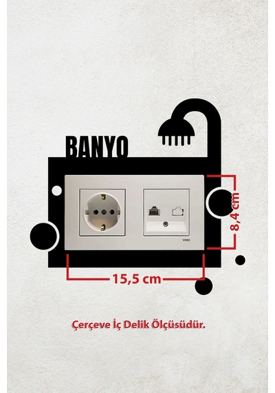 Banyo Tasarım 2li Priz Çerçevesi İç Ölçü 15,5x8,4 Cm 2li Dekoratif Priz Çerçeve