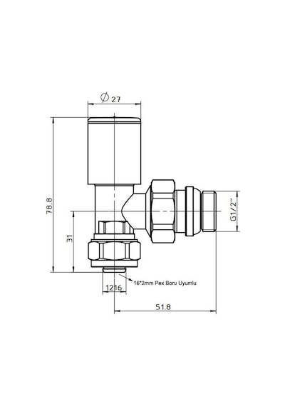 Fause Radyatör Havlupan Vanası Köşe Tip Pex 16 2mm Krom Kvn102