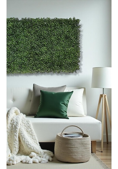 Cihan Çiçekçilik Yapay Çiçek Duvar Kaplama Panel Şimşir Tabaka 40x60 Cm Yeşil Dikey Bahçe Kontef Beyaz- Yeşil
