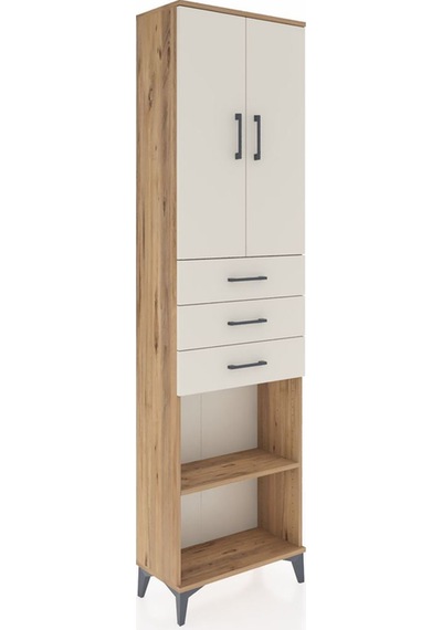 Arges Dolap 4 Raflı 3 Çekmeceli 2 Kapaklı 60x30x221 Çam-aytaşı Çam