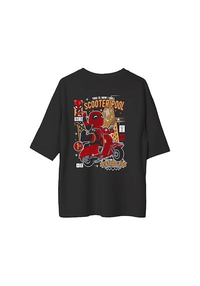 Paybuy Kadın Oversize Grafik Baskılı Tişört Scooter Temalı Retro Slogan Siyah
