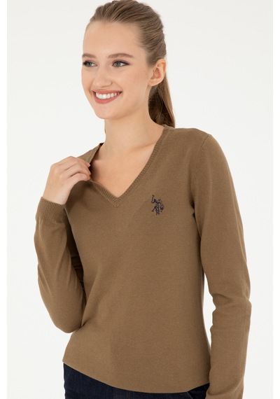 U.S. Polo Assn. Kadın Koyu Haki Melanj V Yaka Basic Kazak 50293542-VR126 U.S. Polo Assn. Kadın Koyu Haki Melanj V Yaka Basic Kazak 50293542-VR126