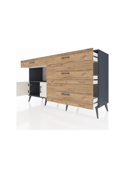 Hyperion Konsol Tek Raflı 4 Çekmeceli 2 Kapaklı 176x44x99 Antrasi Antrasit-aytaşı/çam Hyperion Konsol Tek Raflı 4 Çekmeceli 2 Kapaklı 176x44x99 Antrasi Antrasit-aytaşı/çam