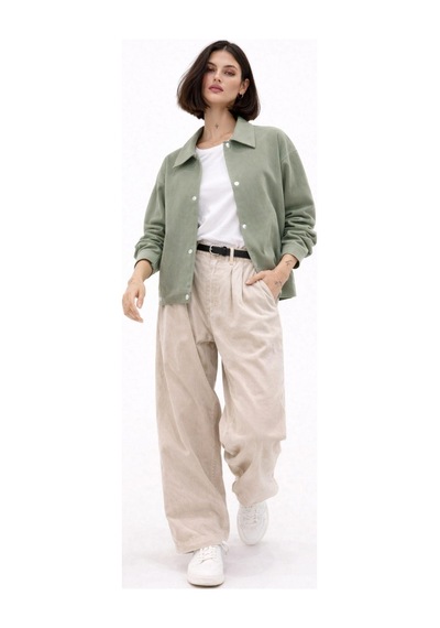 Kadın Oversize Basic Gabardin Mevsimlik Polo Yaka Ceket-385 Çağla Yeşili