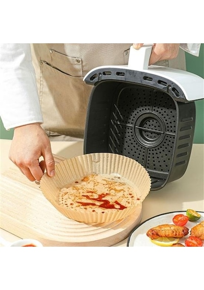 50 Adet 20 Cm Air Fryer Pişirme Kağıdı Tek Kullanımlık Yağ Geçirmez Yuvarlak Tabak Model Pvc