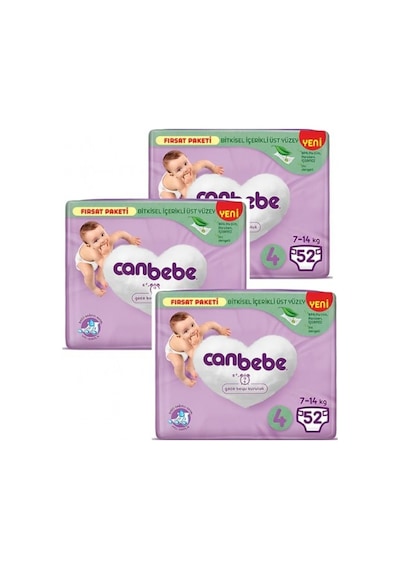 Canbebe Bebek Bezi Fırsat Paketi 4 Beden Maxi 7-14 Kg 52 Li 3'lü