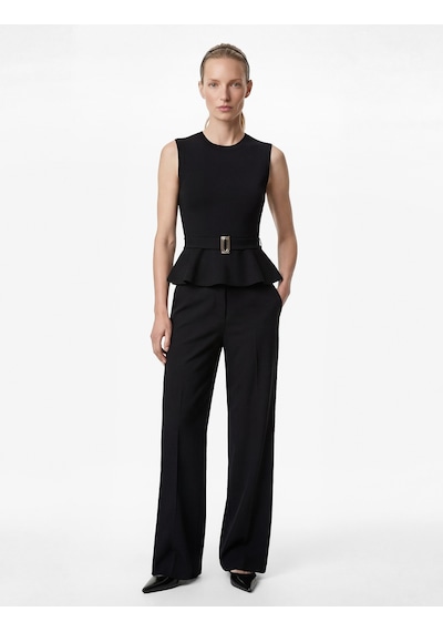 Koton Slim Fit Kolsuz Bisiklet Yaka Kemerli Peplum Bluz Siyah 6sak10193ek Siyah