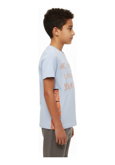 Toontoy Kids Toontoy Erkek Çocuk Bisiklet Yaka Kısa Kollu Baskılı Tişört 22372 Mavi