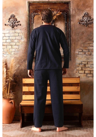 Sude Ercan Erkek Önden Düğmeli Uzun Kol İnce Pijama Takımı A301-843 - 1 Adet Lacivert