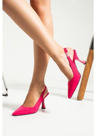 Duxal Shoes Bej Deri Topuklu Ayakkabı Fuşya