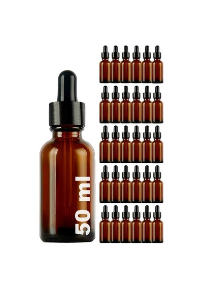 Afracam Amber 50 Ml Metal Siyah Sızdırmaz Kapaklı Dropper Damlalık Cam Şişe 30 Adet