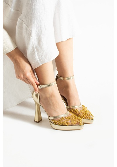 Dabab Shoes Pearly Gold Kadın Platformlu 11cm Topuklu İncili Bilekten Bantlı Abiye Gelin Düğün Ayakkabısı Altın Dabab Shoes Pearly Gold Kadın Platformlu 11cm Topuklu İncili Bilekten Bantlı Abiye Gelin Düğün Ayakkabısı Altın