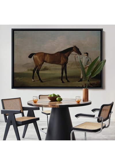 Ahşap Çerçeveli George Stubbs'un Uzun Bacaklı At Ve Jokeyi Tablosu - Molly Long-legs With Her Jockey-7012