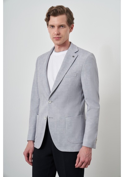Morven Erkek Gri Örme Desenli Slim Fit Mono Yaka Ceket 25ms002024100 Gri